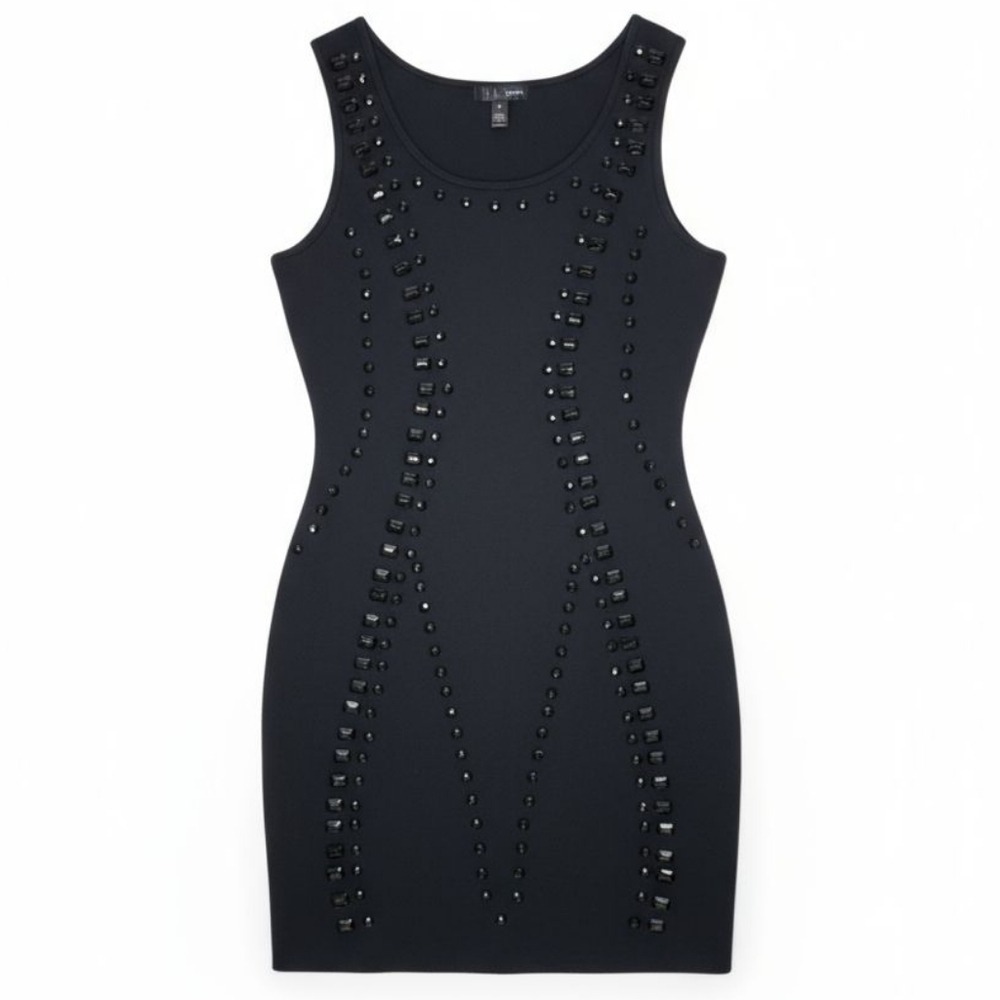 AQUA Studded Ponte Black Mini‎ Dress Sz Medium Bodycon Sleeveless Party Cocktail